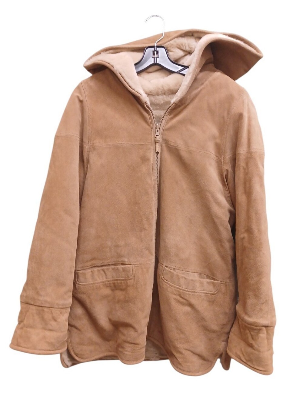 Vintage Winlit Women's Hooded Leather Jacket in Tan Size Medium